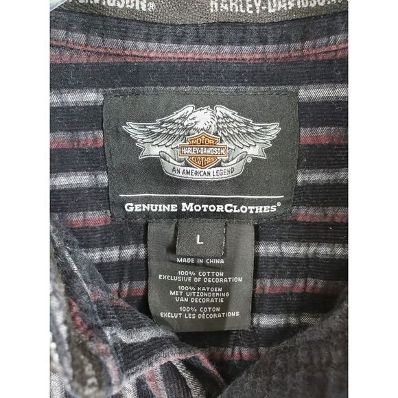 Harley Davidson Button Up Shirt Mens L Black Gray Striped LS Embroidered Logo - Picture 2 of 13